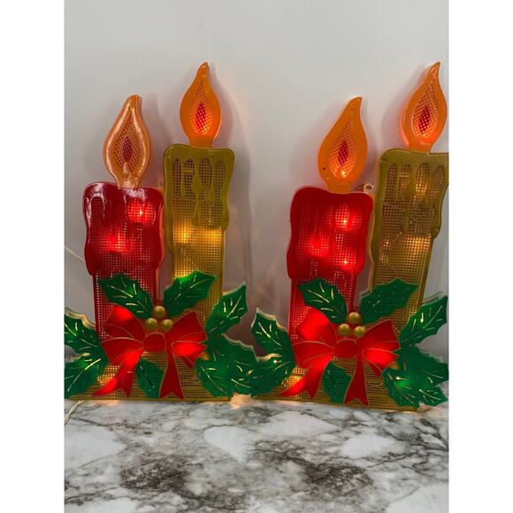 Vintage Mesh Plastic Lighted Christmas Candle Hanging Set of 2 17”